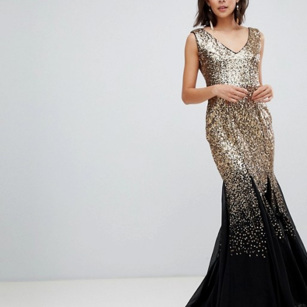 City Goddess Scattered Sequin Chiffon Maxi Dress